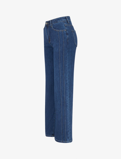 Jean wide leg surpiqué et stylisé - Bleu - 3