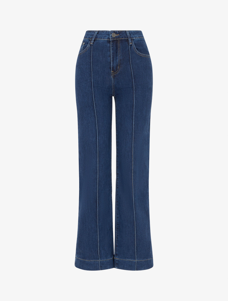 Jean wide leg à surpiqûres - Bleu - 1