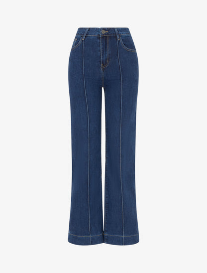 Jean wide leg à surpiqûres - Bleu - 1