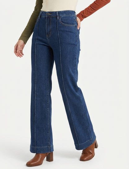 Jeans mit weitem Bein und Ziernähten - Blau