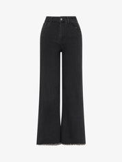 Jean wide leg à bords effilochés - Gris anthracite - 1