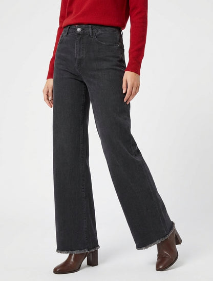 Weit geschnittene Jeans mit ausgefransten Säumen - Anthrazitgrau