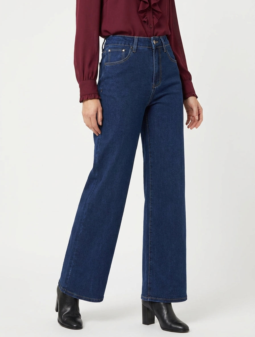 Jean mit weitem Beinabschluss - Blau