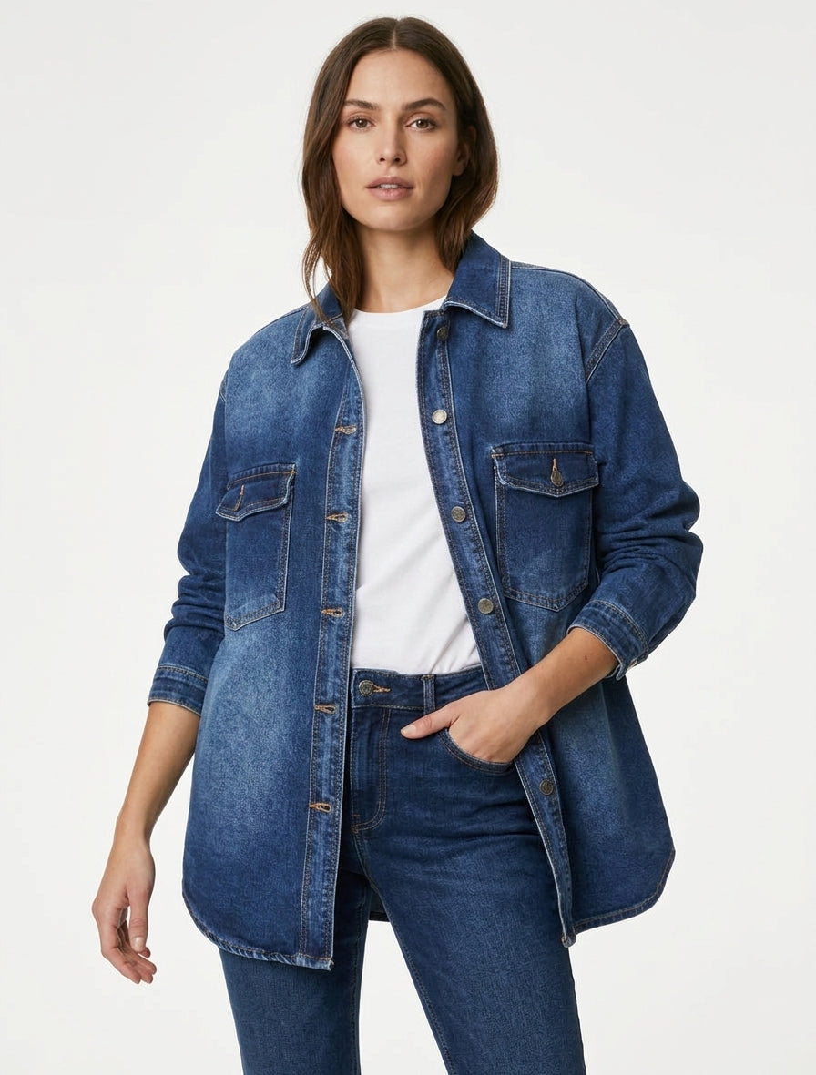 Oversize geschnittenes Jeanshemd - Denimblau