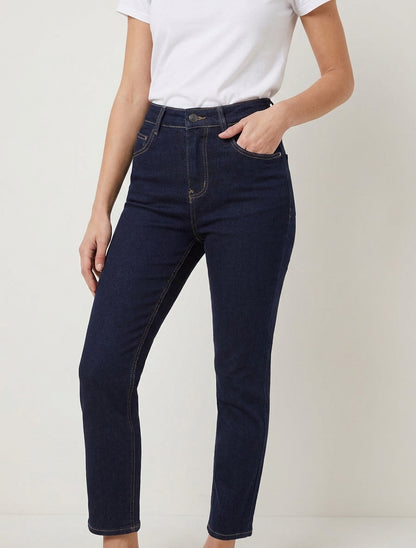 Jean mit hoher Taille, Mom-Schnitt - Rohblau