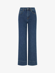 Jean coupe wide leg à taille haute - Bleu denim - 1