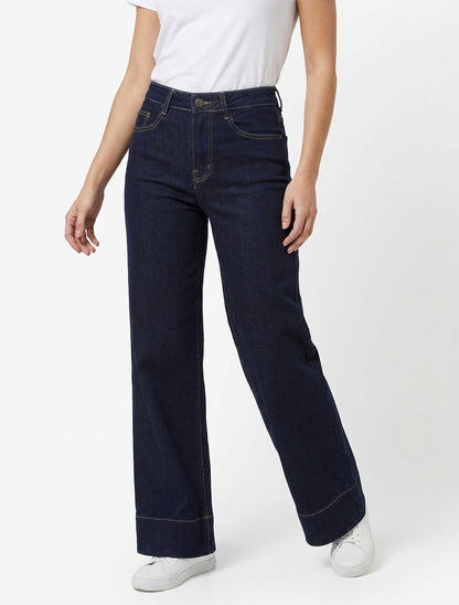 Jean mit hoher Taille und weitem Beinabschluss - Rohblau