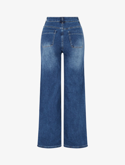 Jean wide leg taille haute à poches plaquées - Bleu denim - 2