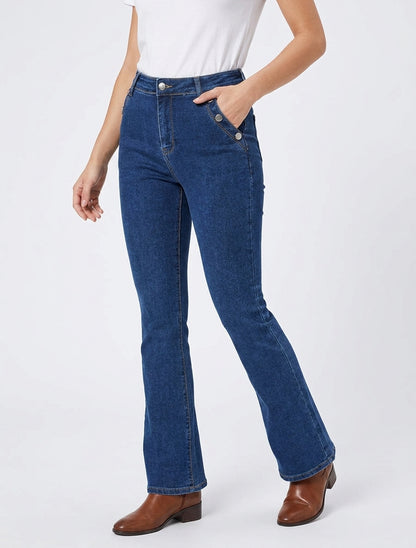 Jean mit Knöpftaschen - Denimblau