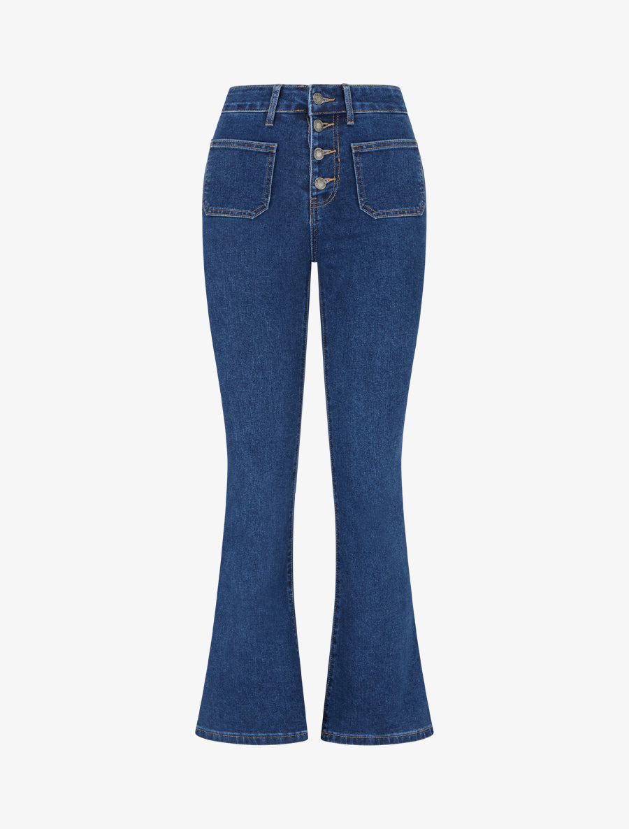 Jean flare à fermeture boutonnée - Bleu denim - 1
