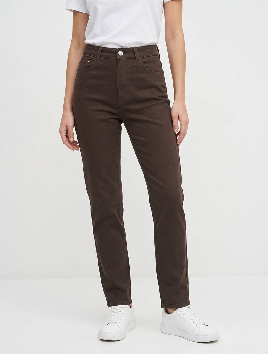 Jean mit hoher Taille - Braun