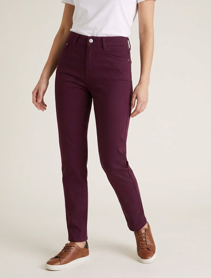 Jean mit hoher Taille - Weinrot