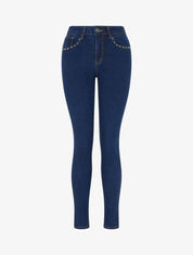Jean taille haute clouté coupe skinny - Bleu denim - 1