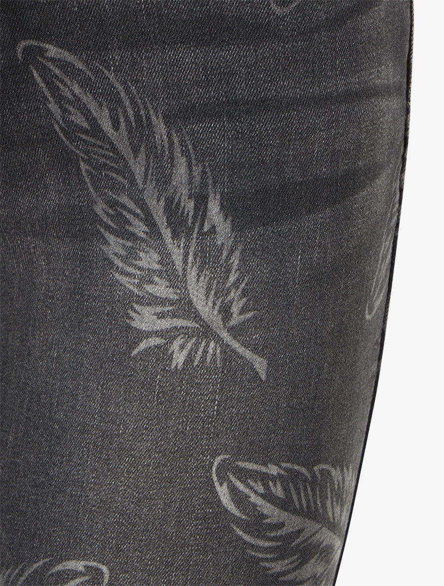 Jean skinny taille haute imprimé plumes - Gris anthracite - 3