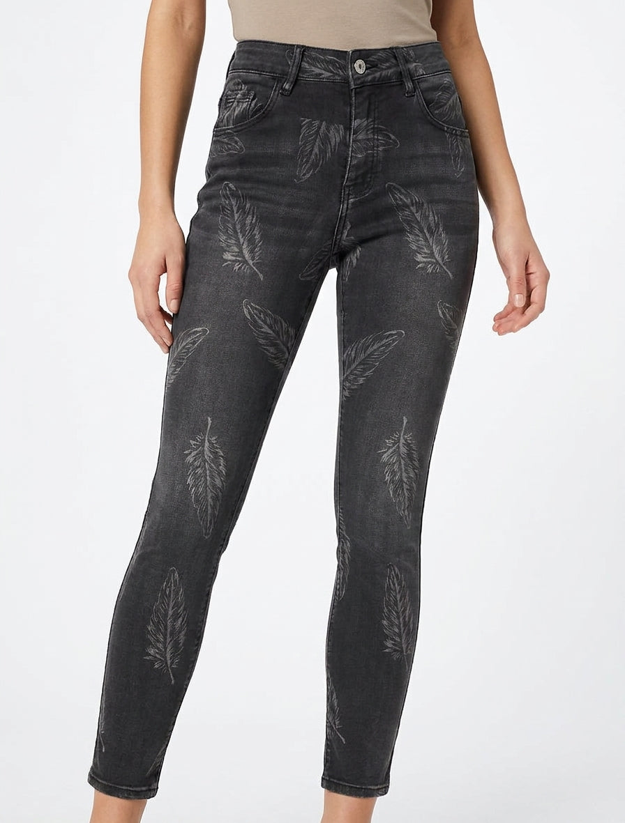 High-Waist-Skinny-Jeans mit Federndruck - Anthrazitgrau