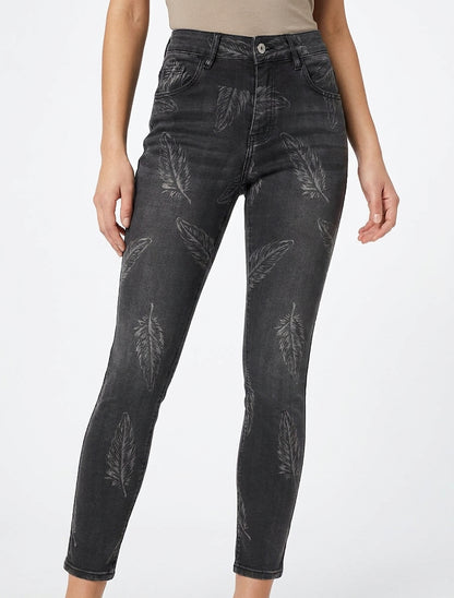 High-Waist-Skinny-Jeans mit Federndruck - Anthrazitgrau