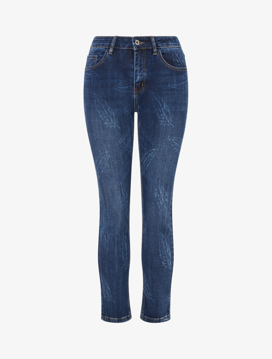 Jean à imprimé plumes coupe skinny - Bleu denim - 1