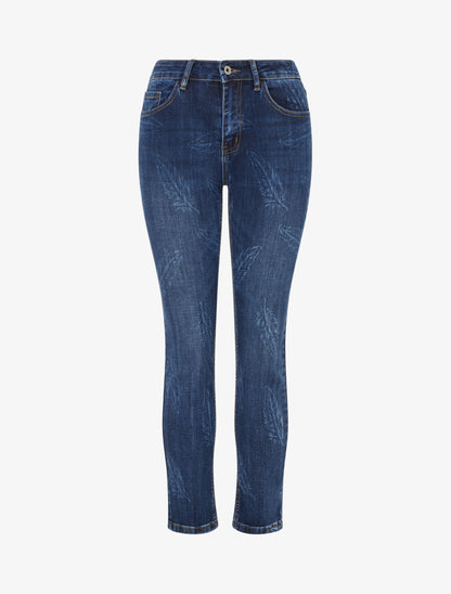 Jean à imprimé plumes coupe skinny - Bleu denim - 1