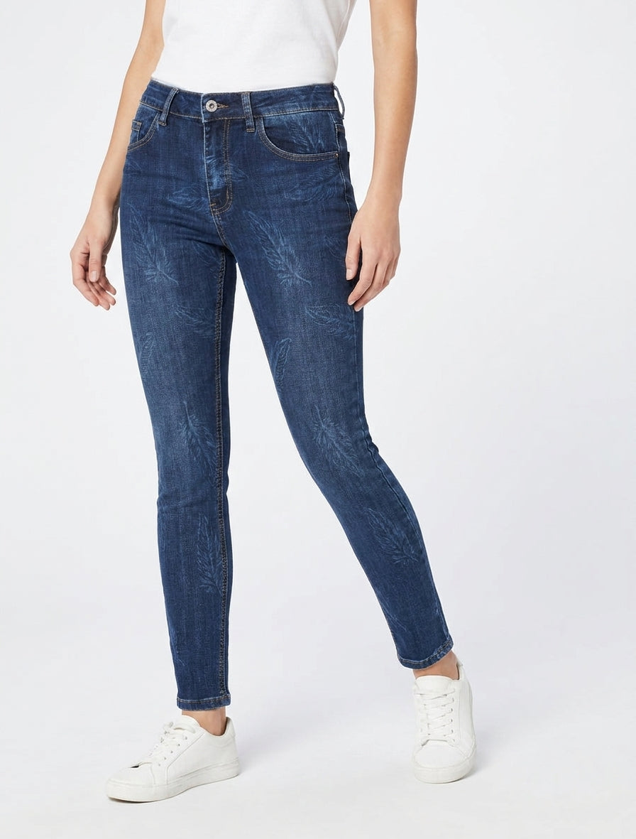 Jean mit Federnmuster im Skinny-Schnitt - Denimblau