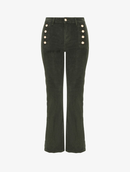 Pantalon côtelé à boutons décoratifs - Kaki - 1