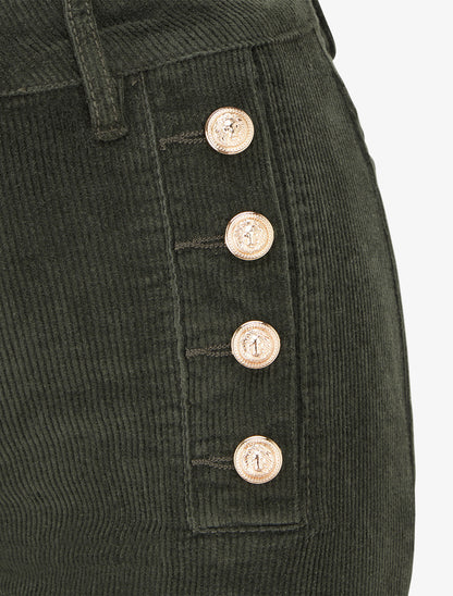 Pantalon côtelé à boutons décoratifs - Kaki - 3