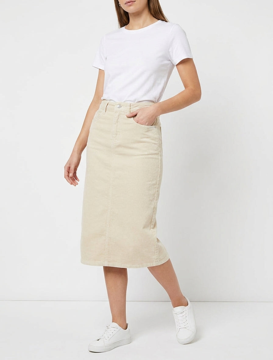 Gerippter einfarbiger Rock - Beige