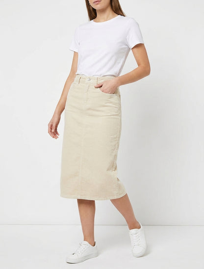 Gerippter einfarbiger Rock - Beige