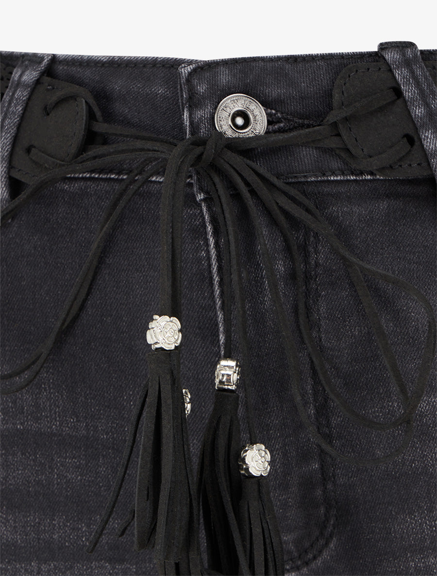 Jean à revers et ceinture à nouer - Gris anthracite - 3