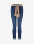 Jean slim à ceinture graphique et bords à ourlet - Bleu denim - 1