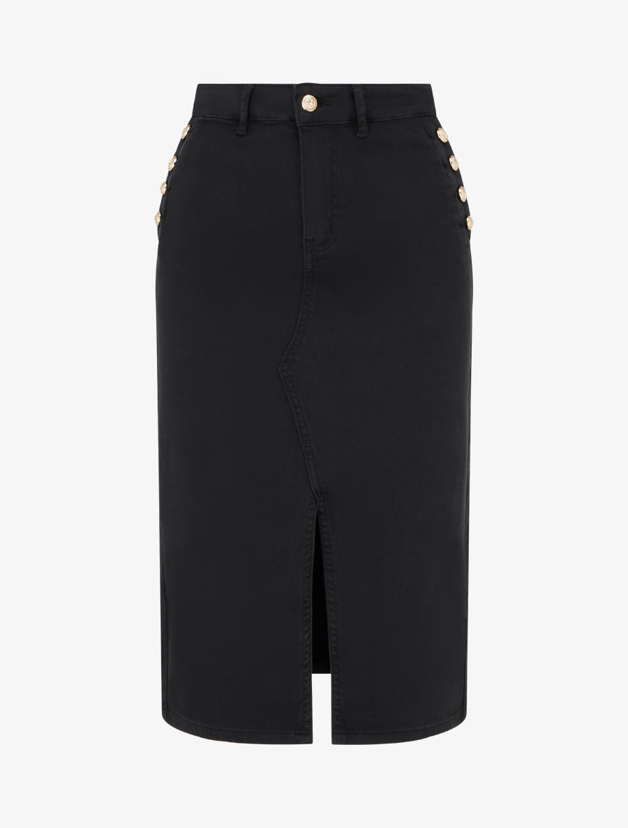 Jupe crayon en jean à poches boutonnées - Noir - 1