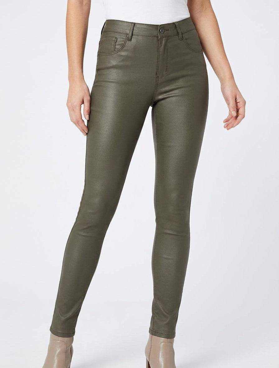 Jeans in Wachseffekt - Kaki