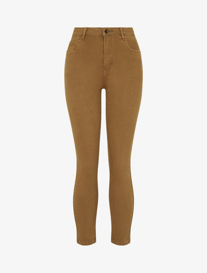 Jean slim uni à taille haute - Jaune moutarde - 1