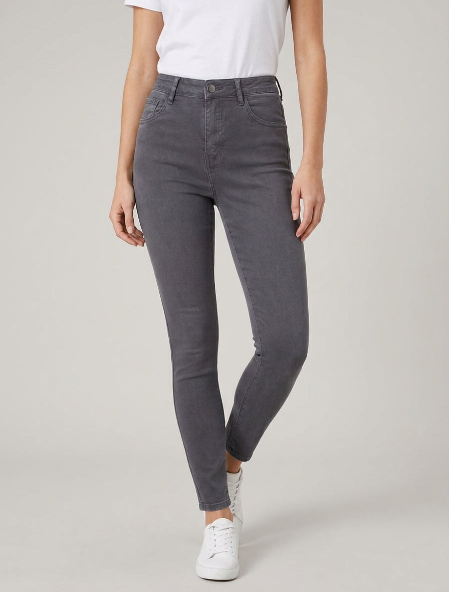 Schmal geschnittene Jeans mit hoher Taille - Dunkelgrau