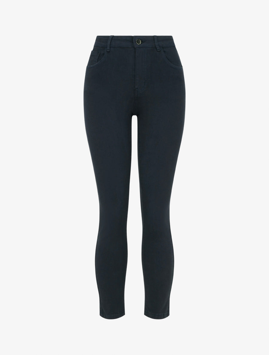 Jean slim uni à taille haute - Bleu nuit - 1