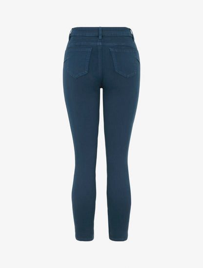 Jean slim uni à taille haute - Bleu - 2