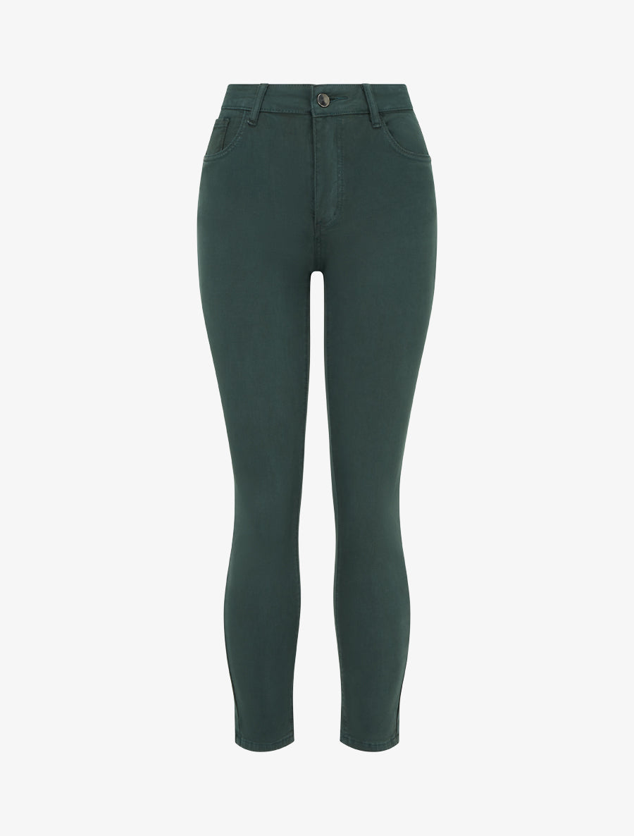 Jean slim uni à taille haute - Vert bouteille - 1