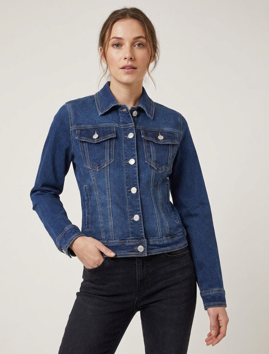 Taillierte Jeansjacke - Blau
