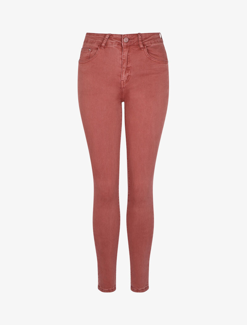 Jean slim uni taille haute - Rose - 4