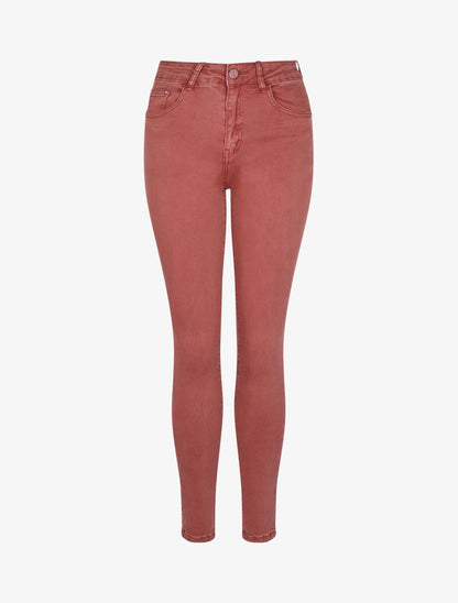 Jean slim uni taille haute - Rose - 4