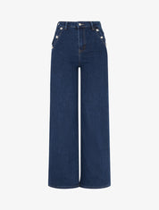 Jean wide leg à poches boutonnées - Bleu denim - 1