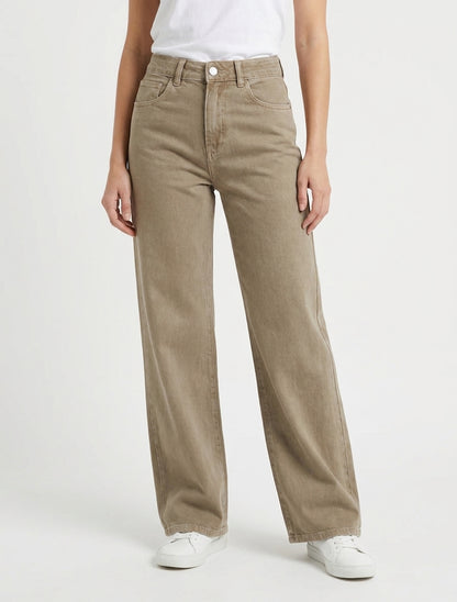 Jean uni à jambe large - Beige