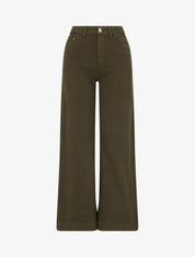 Jean wide leg uni taille haute - Kaki - 1