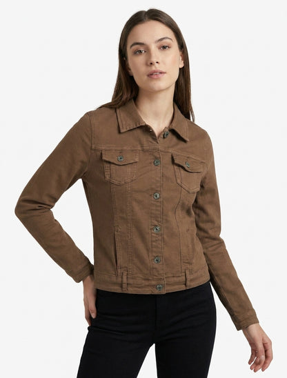 Unifarbene Jeansjacke mit geradem Schnitt - Braun