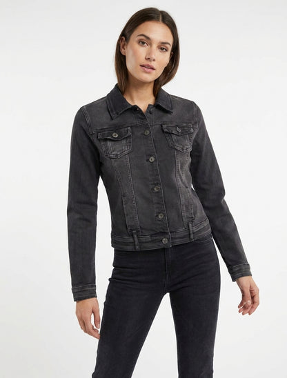 Unifarbene Jeansjacke mit geradem Schnitt - Schwarz