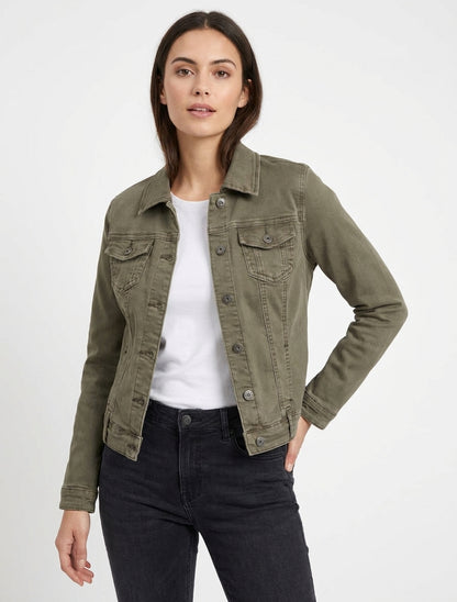 Unifarbene Jeansjacke mit geradem Schnitt - Kaki