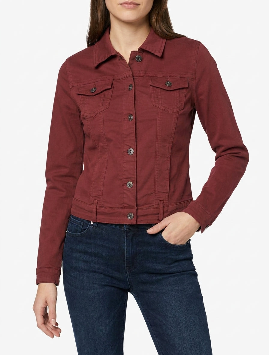 Unifarbene Jeansjacke mit geradem Schnitt - Bordeaux