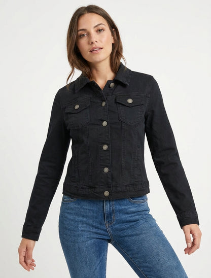 Unifarbene Jeansjacke im geraden Schnitt - Schwarz