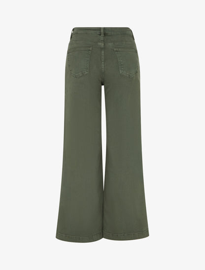 Jean uni wide leg à boutons nacrés - Kaki - 2