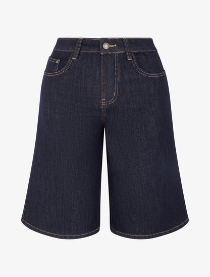 Bermuda en jean taille haute - Bleu brut - 1
