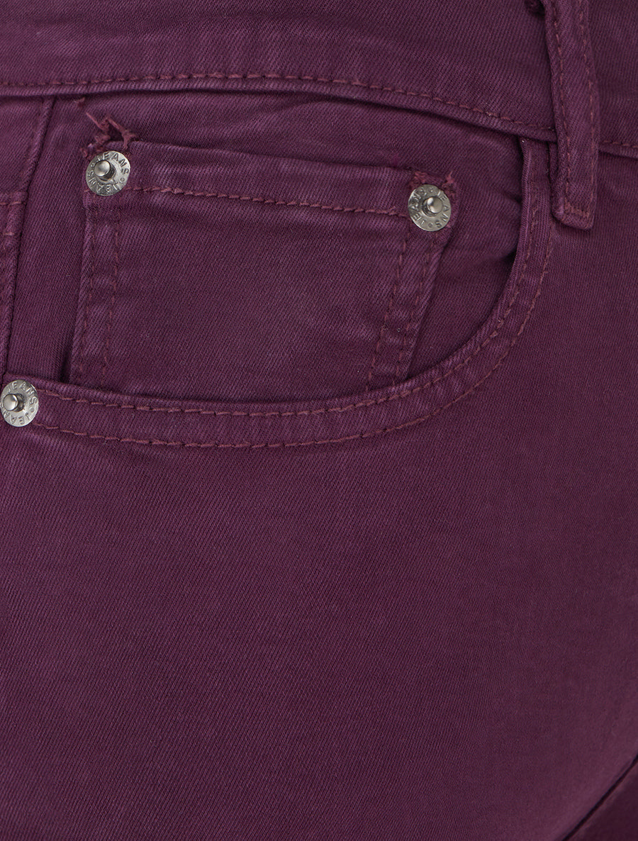Jean slim uni taille haute - Prune - 3